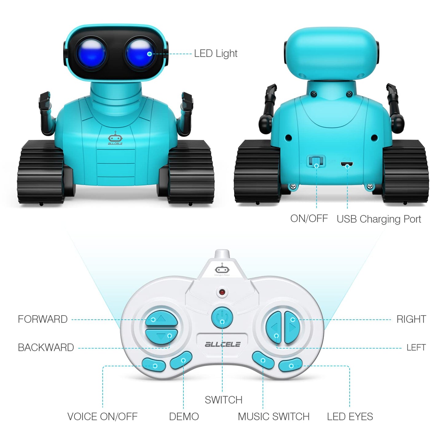ALLCELE Girls Robot Toy, Rechargeable RC Robot for Kids, Remote Control Toy with Music and LED Eyes, Gift for Children Age 3 Years and Up - Pink