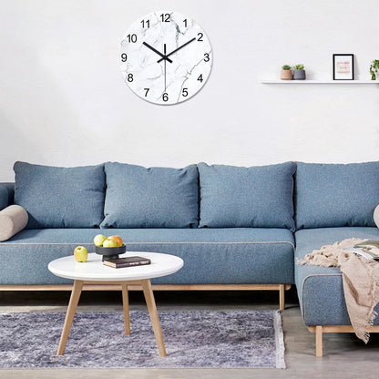 White Marble Glass Wall Clocks Battery Operated 12 Inch Abstract Decorative Analog Wall Clocks for Living Room Bedroom Office Silent Wall Clock Modern