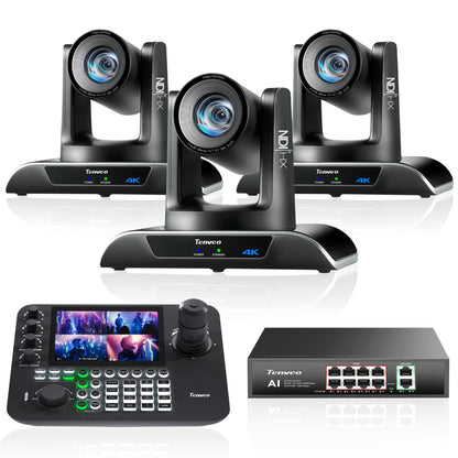 Tenveo 4K NDI PTZ Camera AI Humanoid & Face Auto-Tracking, HDMI/LAN/USB3.0 PoE PTZ Camera 20X Optical Zoom IP Live Streaming, for Church Services Worship Video Conference Live Streaming YouTube OBS