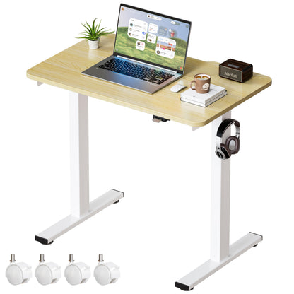 Okin Small Electric Standing Desk, 36" x 24" Whole Piece Height Adjustable Desk, Oak Sit to Stand Computer Workstation with Wheels for Home Office