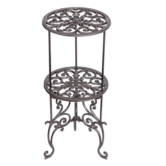 Sungmor Heavy Duty Cast Iron Potted Plant Stand Garden Table - 22.6IN. 1 Tier Metal Stands - Decorative & Vintage Style Indoor Outdoor Corner Shelf for Planters Vases Lanterns Ornaments Books and More
