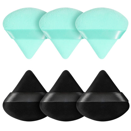 Pimoys 6 Pieces Powder Puff, Face Makeup Sponge Soft Velour Triangle Powder Puffs Beauty Sponge for Loose Powder (Black, Pink)