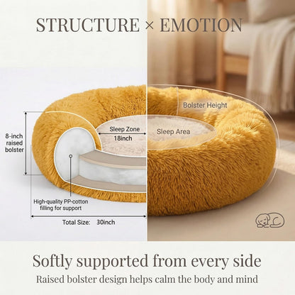 Small Calming Dogs Bed for Small Dogs Anti-Anxiety Machine Washable Fluffy Luxury Anti-Slip Waterproof Mute Base Warming Cozy Soft Pet Puppy Round Bed