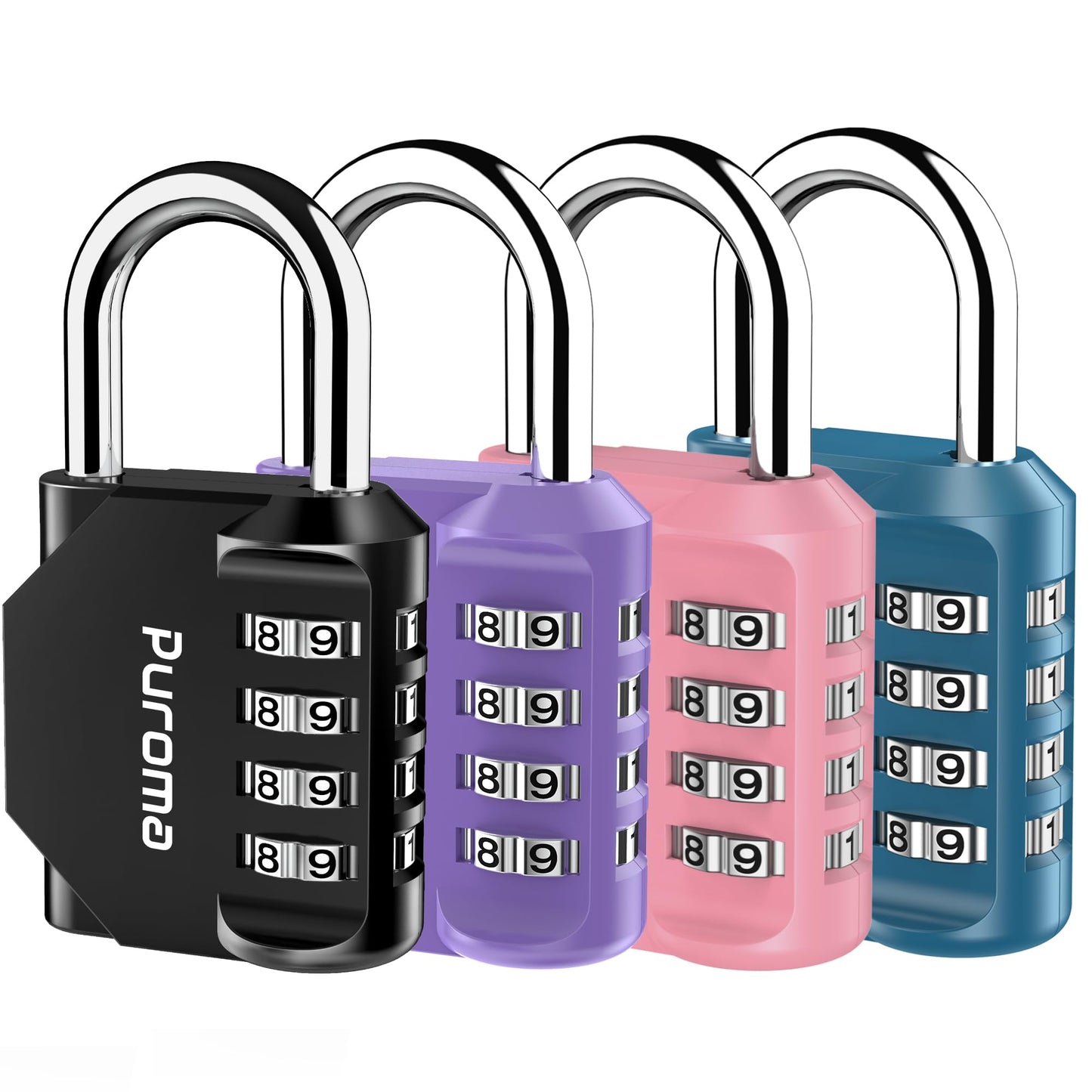 Puroma 2 Pack Combination Lock 4 Digit Padlock for School Gym Locker, Sports Locker, Fence, Toolbox, Case, Hasp Storage (Black & Code Window)