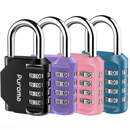 Puroma 2 Pack Combination Lock 4 Digit Padlock for School Gym Locker, Sports Locker, Fence, Toolbox, Case, Hasp Storage (Black & Code Window)