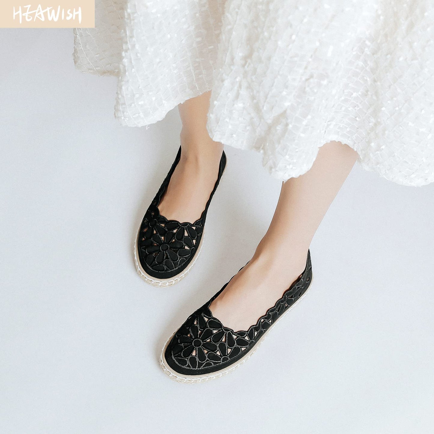HEAWISH Women’s Ballet Flat Daisy Round Toe Dress Shoes Casual Slip On Rope Loafer