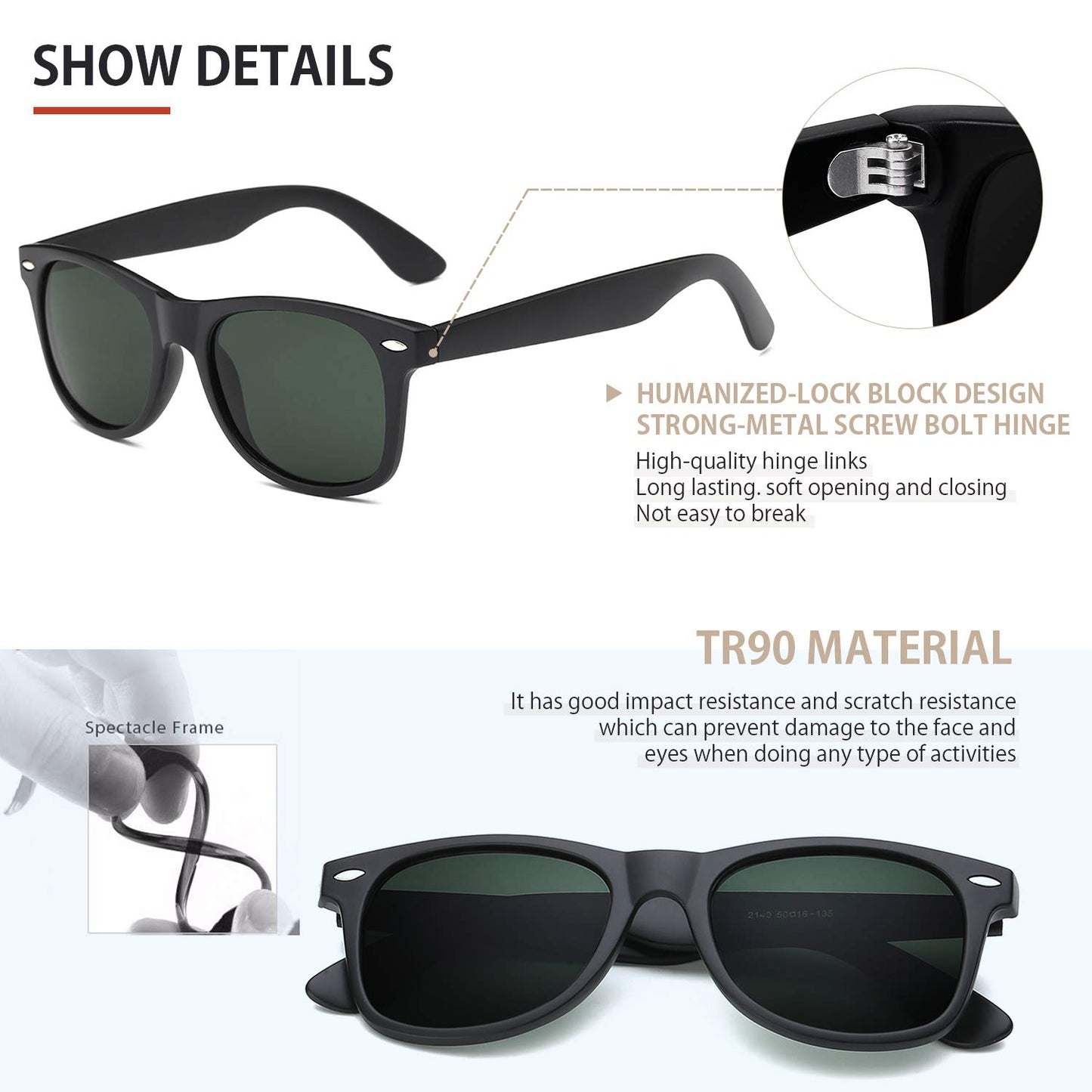 FEIDUSUN Sunglasses Men Polarized Sunglasses for Mens and Womens,Black Retro Sun Glasses Driving Fishing UV Protection