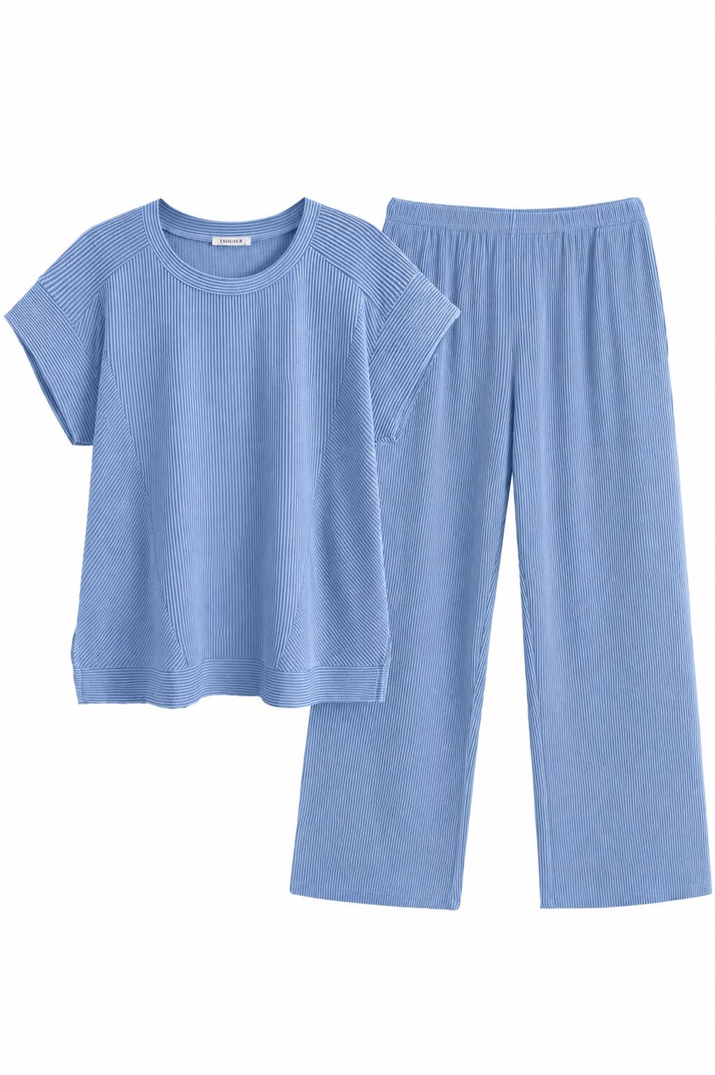 Ekouaer Two Piece Sets for Women 2026 Travel Outfits Short Sleeve Top Wide Leg Pants Rib Tracksuits Summer Fashion Lounge Set
