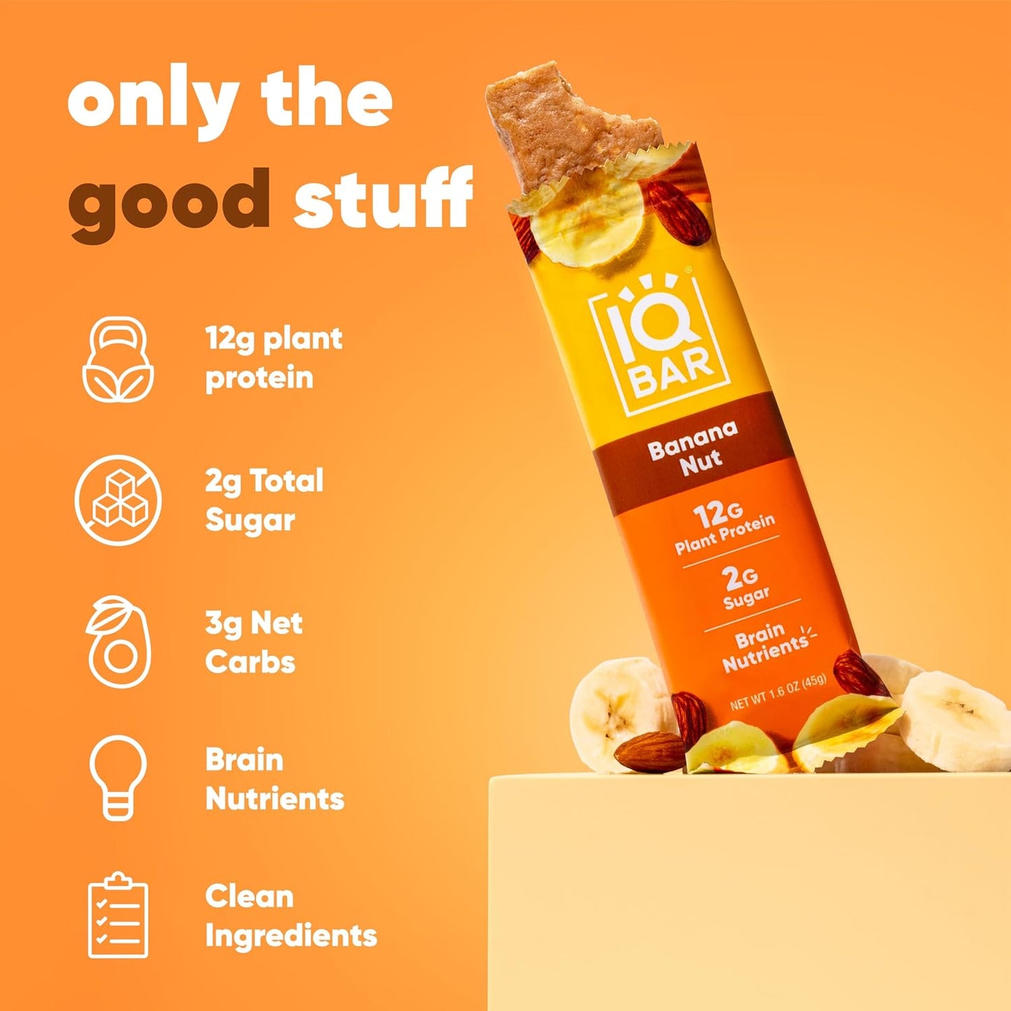 IQBAR Clean Plant Protein Bars, Almond Butter Chip 12-Count | Protein Snack | High Fiber, High Protein, Low Sugar, Clean Label Project Certified | Gluten Free, Dairy Free, Vegan, Keto, Soy Free