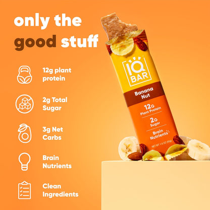 IQBAR Clean Plant Protein Bars, Almond Butter Chip 12-Count | Protein Snack | High Fiber, High Protein, Low Sugar, Clean Label Project Certified | Gluten Free, Dairy Free, Vegan, Keto, Soy Free