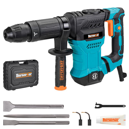 Berserker 1300W 12-Pound SDS-Max Demolition Jack Hammer 45HM,11-Amp Corded | Small Lightweight Electric Concrete Breaker for Tile Removal with Vibration Control,Trigger Lock,Carrying Case & 2 Chisels