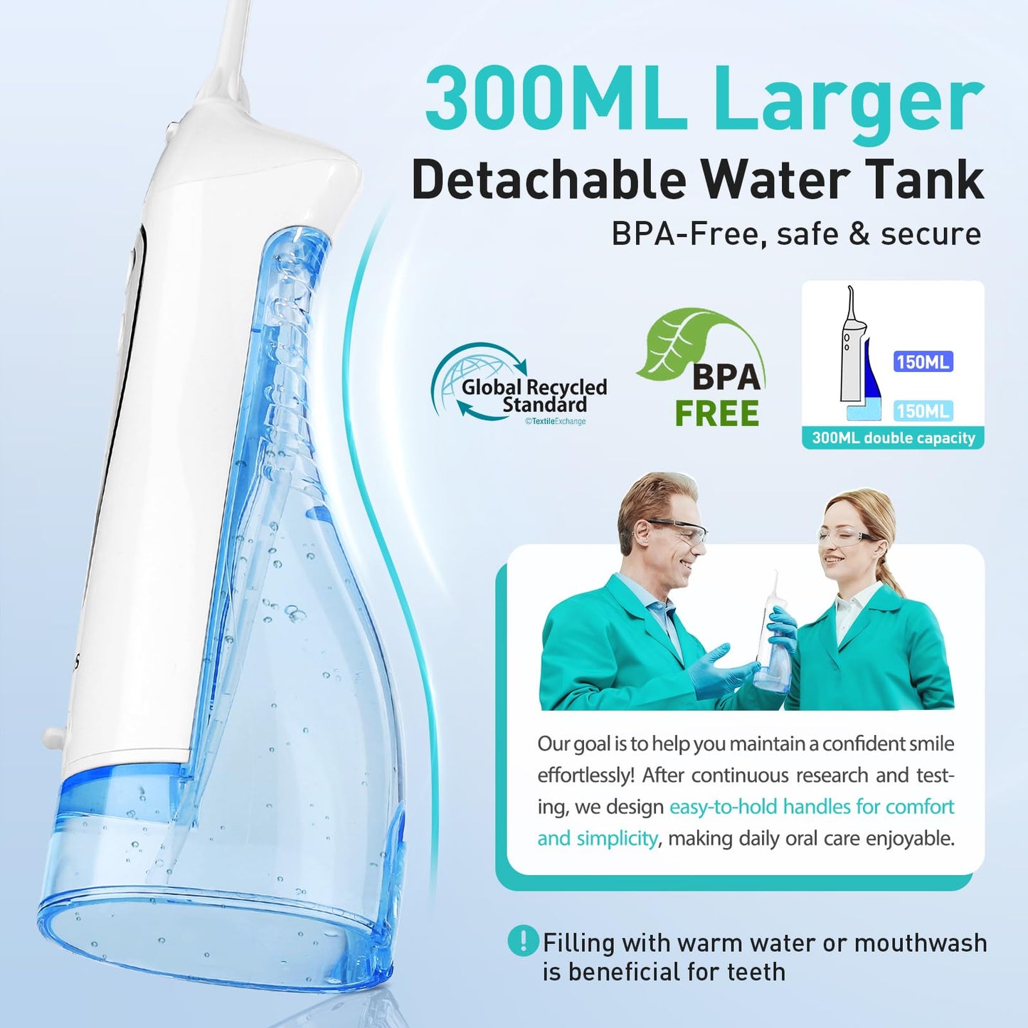 COSLUS ADA Accepted Water Dental Flosser Teeth Pick C20: Portable Cordless Oral Irrigator 300ML Rechargeable Travel Irrigation Cleaner IPX7 Waterproof Electric Flossing Machine, Professional Set Black