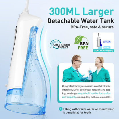 COSLUS ADA Accepted Water Dental Flosser Teeth Pick C20: Portable Cordless Oral Irrigator 300ML Rechargeable Travel Irrigation Cleaner IPX7 Waterproof Electric Flossing Machine, Professional Set Black