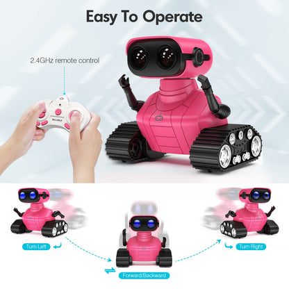 ALLCELE Girls Robot Toy, Rechargeable RC Robot for Kids, Remote Control Toy with Music and LED Eyes, Gift for Children Age 3 Years and Up - Pink