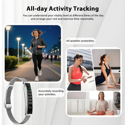Smart Bracelet Fitness Health Tracker for Men Women with 2 Bands | 24/7 Heart Rate/Pressure Detection/Sleep Monitor, 5ATM Waterproof, Multiple Sport Modes, Android iOS Compatible