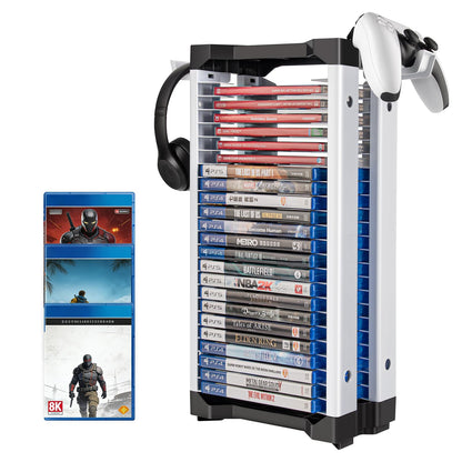ASFSKY Video Game Storage Tower - 24 Games Holder Stand with 2 Controller Hooks Universal Video Game Organizer Compatible with PS5, PS4, Xbox & Switch Games (23Pcs)