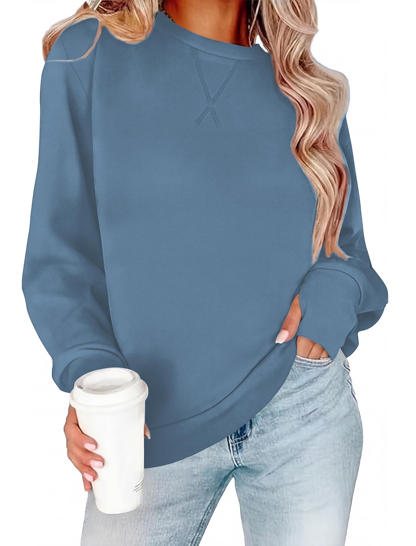 WIHOLL Womens Crewneck Sweatshirt Thumb Hole Long Sleeve Casual Fall Tops | Erly Fall Fashion, School Teacher Outfits, Long Sleeve Shirts, Winter Clothes, Pullover, Lightweight, Trendy