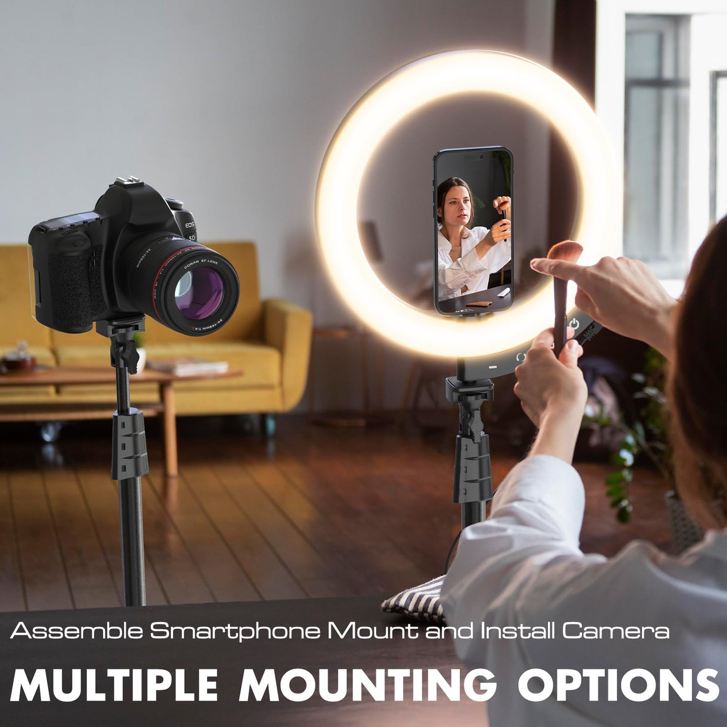 UBeesize 12'' LED Ring Light with 62'' Tripod Stand, Selfie Ring Light for Video Recording, Live Streaming, TikTok & YouTube, Compatible with iPhone & Android (Black)