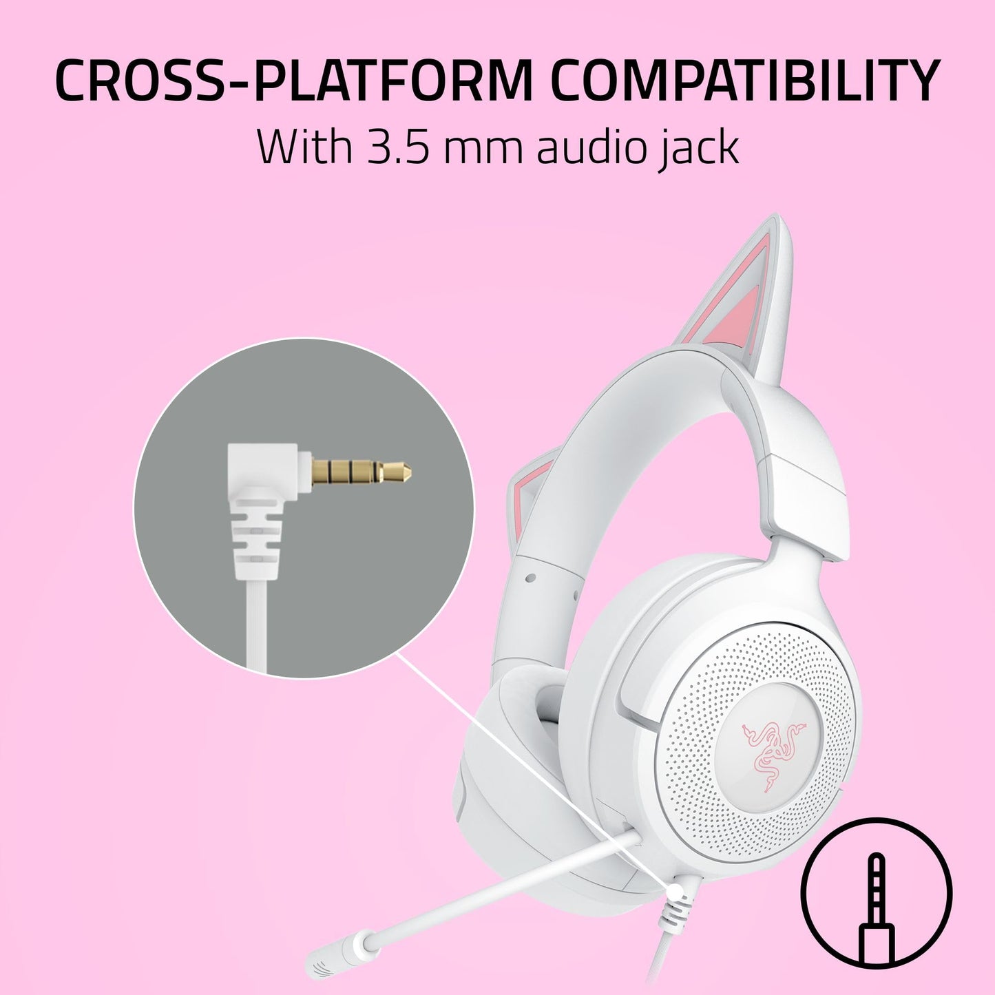 Razer Kraken Kitty V3 X Wired Gaming Headset: Kitty Ears - HyperClear Cardioid Mic - 40 mm Drivers - 7.1 Surround Sound - Comfy Ear Cushions - Cross-Platform via 3.5mm PC, PS5, Xbox, Switch 2 - Pink