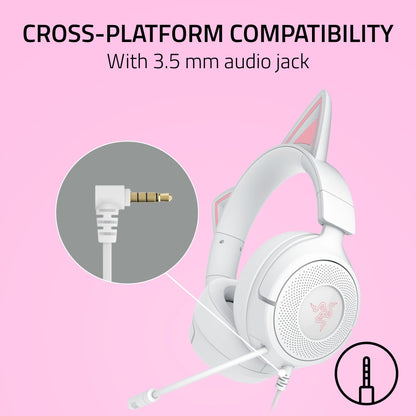 Razer Kraken Kitty V3 X Wired Gaming Headset: Kitty Ears - HyperClear Cardioid Mic - 40 mm Drivers - 7.1 Surround Sound - Comfy Ear Cushions - Cross-Platform via 3.5mm PC, PS5, Xbox, Switch 2 - Pink