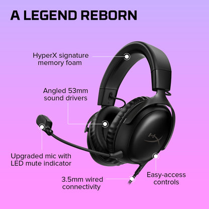 HyperX Cloud III – Wired Gaming Headset, PC, PS5, Xbox Series X|S, Angled 53mm Drivers, Spatial Audio, Memory Foam, Durable Frame, Ultra-Clear 10mm Mic, USB-C, USB-A, 3.5mm – Black/Red