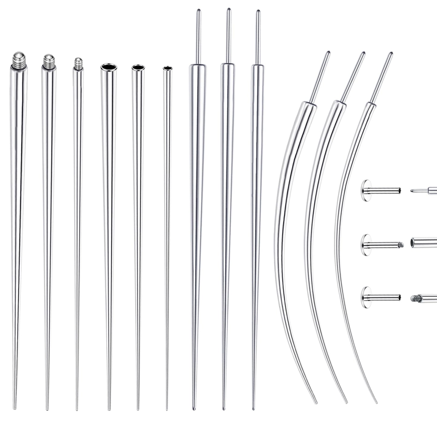 GEMQUEEN Piercing Taper Ball Grabber Tool for Changing Jewelry - 14G 16G 18G 20G Stainless Steel Flat Back Earrings Applicator Tool Threadless Insertion Pin Thread Body Piercing Kit for Ear Nose Lip
