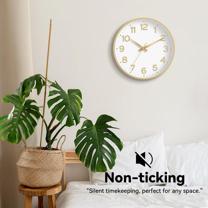 Roymnie Wall Clock Green, Silent Wall Clocks Battery Operated 8 Inch-Modern Non Ticking Analog Clock Decorative for Kitchen Office Bathroom Bedroom(Gold)