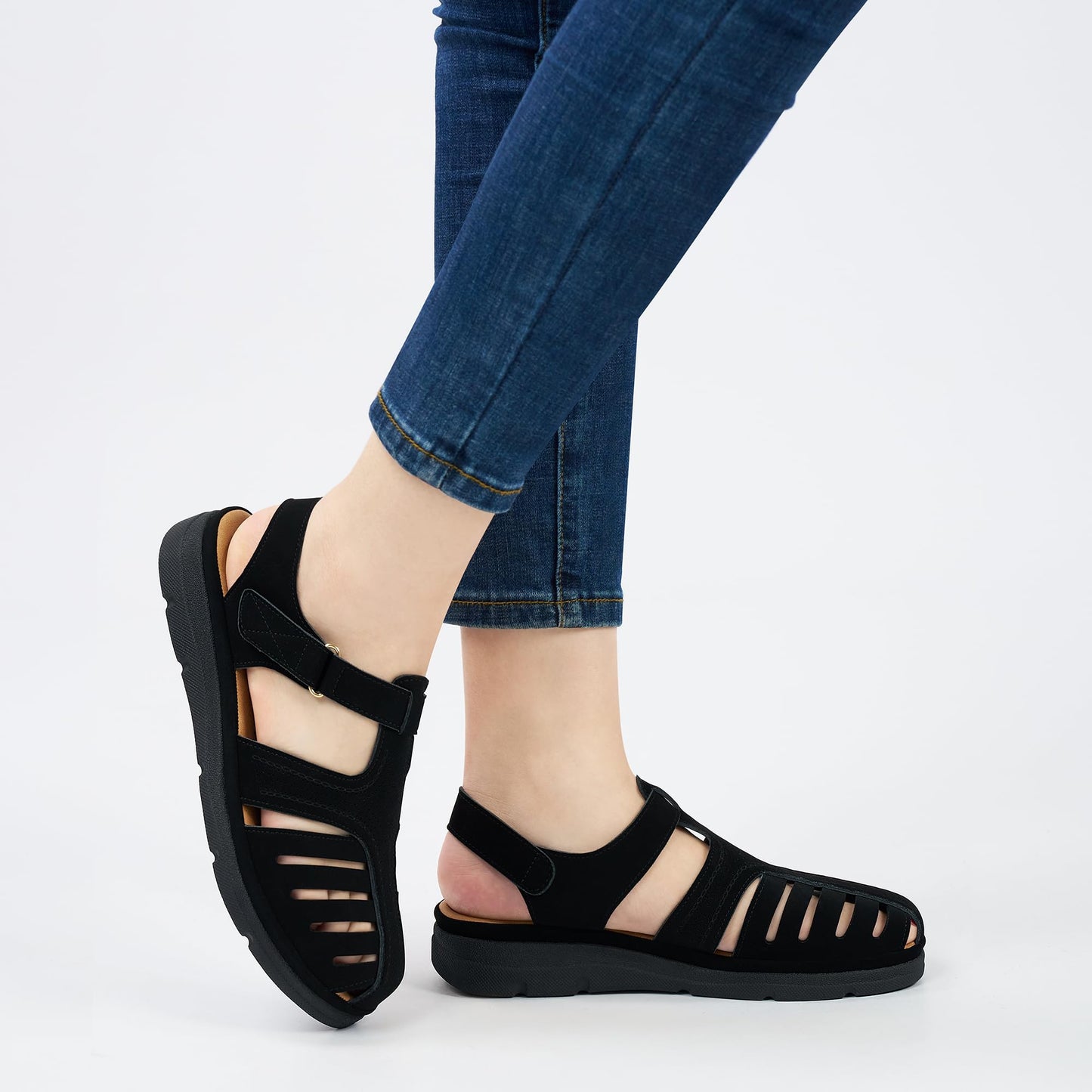 Womens Summer Flat Sandals: Comfortable Closed Toe Dressy Flats Sandals Ankle Strap Casual Outdoor Fisherman Walking Sandal