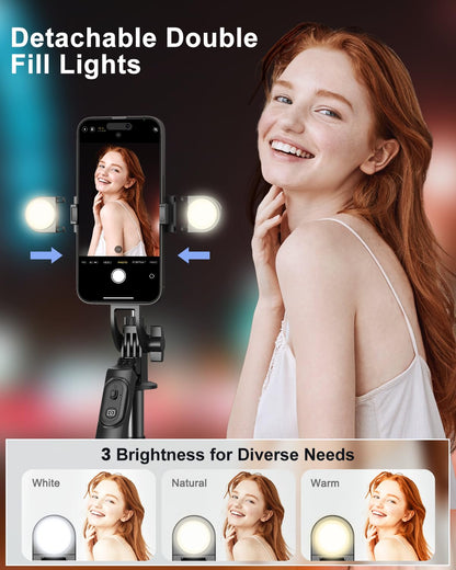 Vlogging Kit for iPhone/Android, 63”Auto Face Tracking Tripod for iPhone with Light, Wireless Microphones, Scrolling Remote Control for TikTok, Content Creator Kit for YouTube Starter