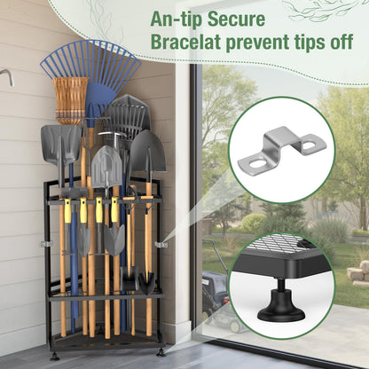 Garden Tool Organizer,Metal Yard Tool Organizer ,Holds 50 Long-Handled Tools/Rakes/Brooms,Side Garden Pocket ,Heavy Duty Steel Yard Tool Storage Rack for Garage,Shed, Outdoor