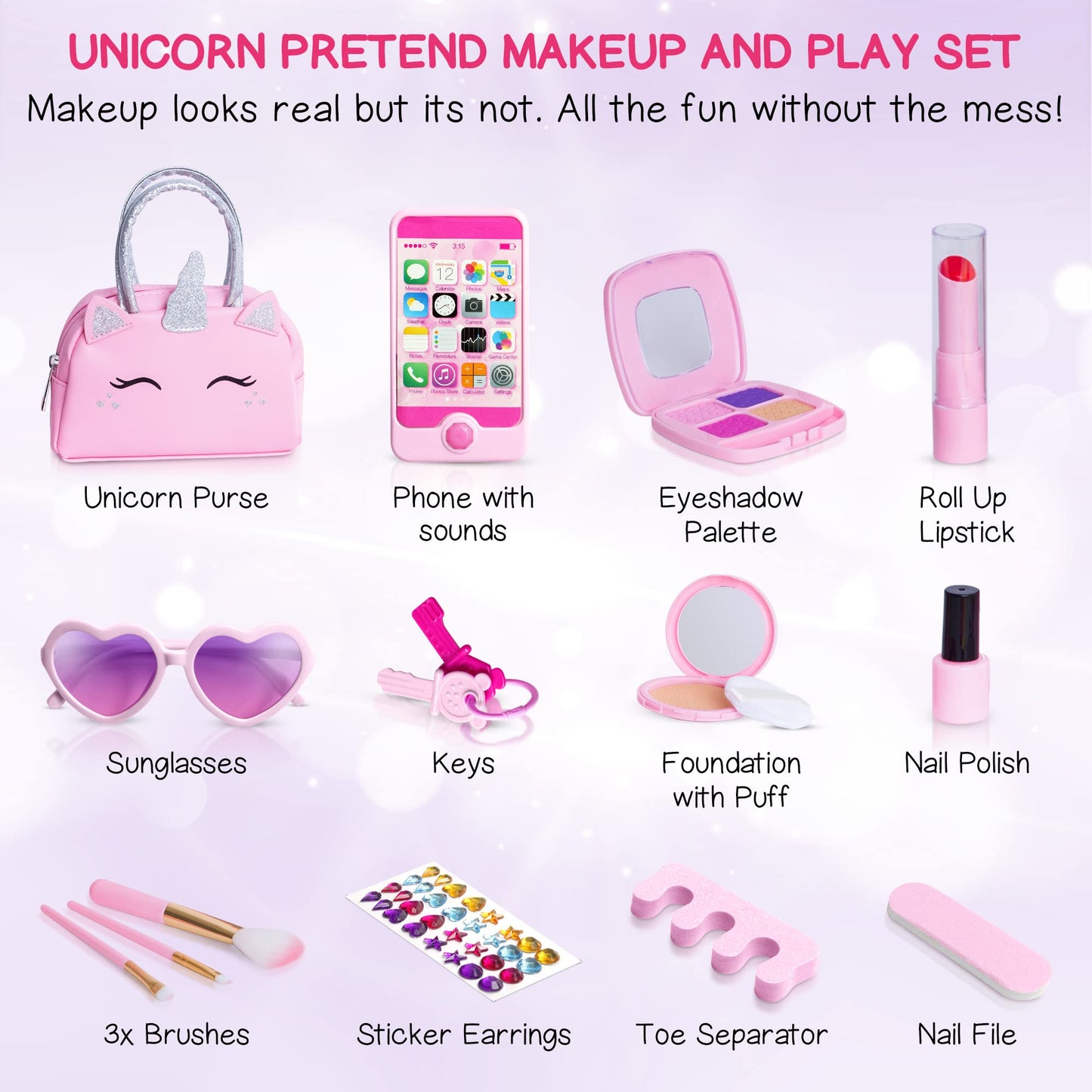 Kids Real Makeup Kit with Pink Unicorn Purse, Non Toxic Washable Make Up Set - Unicorn Toys for Girls Age 4-6, 5 Year Old Girl Birthday Gift Ideas, Toddler Little Girl Gifts 3 4 5 6 7 8 9 10 Years Old