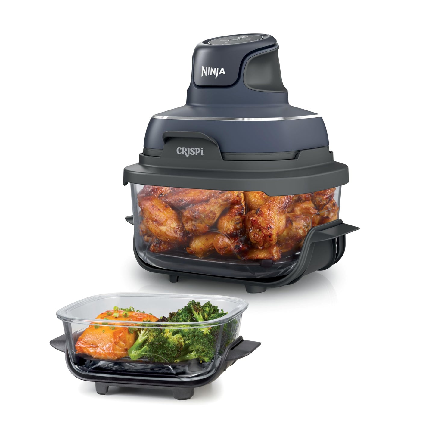 Ninja Crispi 4 in 1 Glass Air Fryer, 450°F, Non Toxic, 4QT and 6 Cup Containers with Lids, Dishwasher Safe, Cyberspace Gray, 1 Count, FN101GY