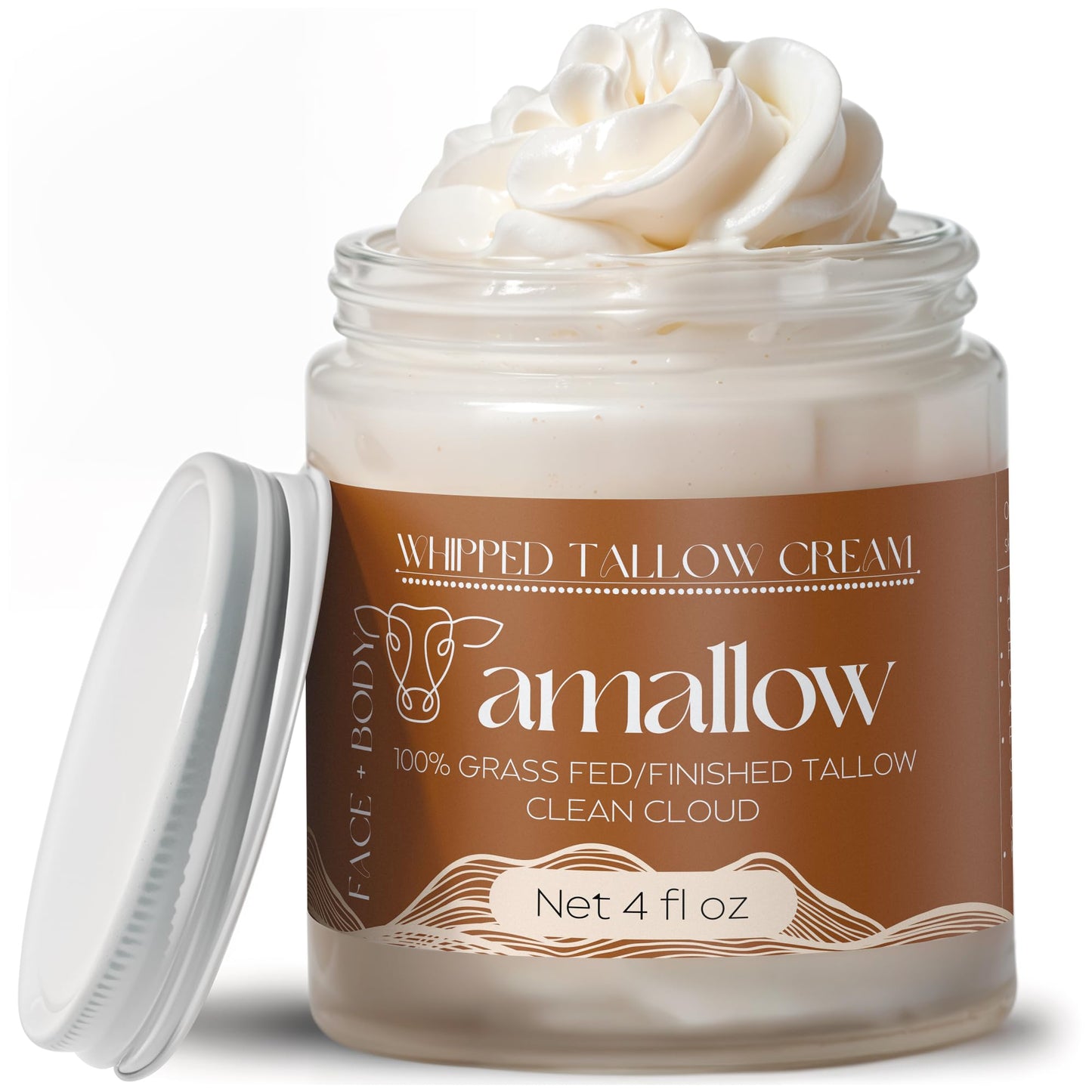 Amallow 100% Grass Fed Beef Tallow for Skin Care - Face + Body - Whipped Moisturizer for Sensitive Skin - Natural Lotion, 4 FL. oz. (Unscented + Jojoba Oil)