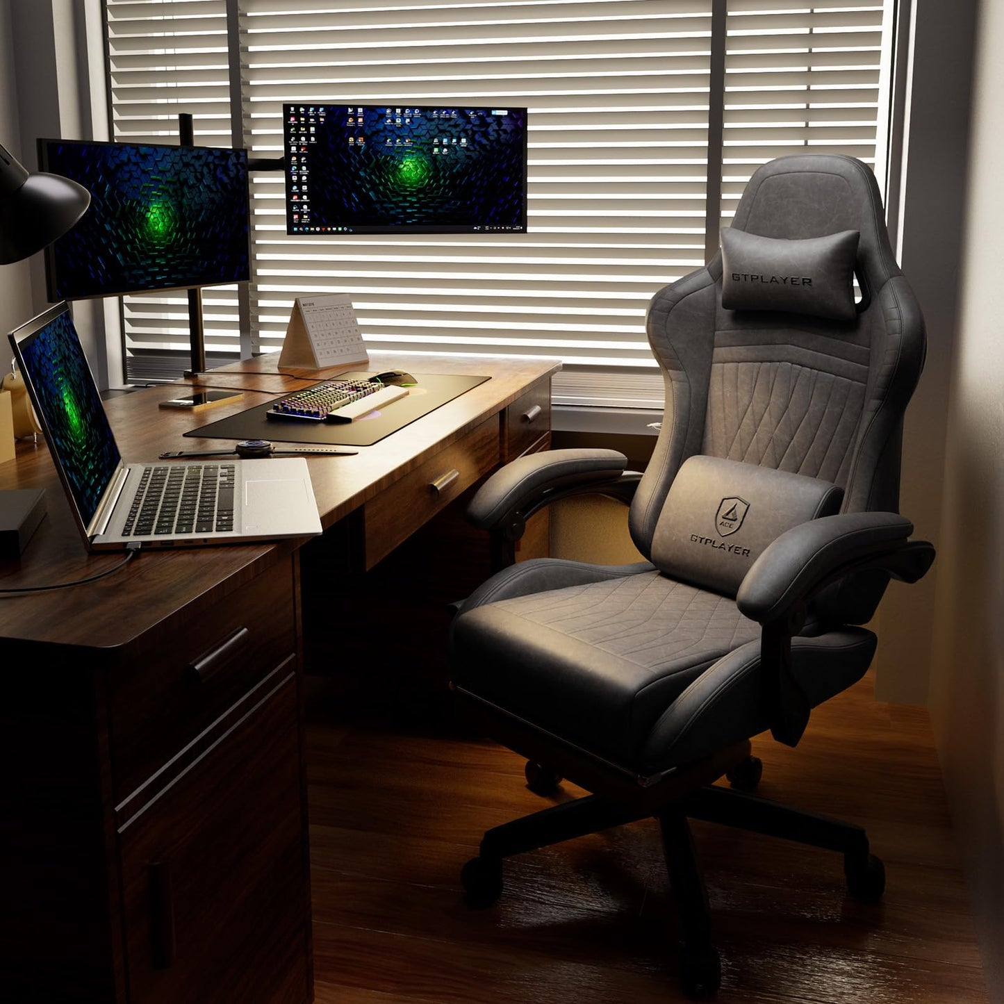 GTPLAYER Gaming Chair for Adults, Ergonomic Computer Game Chairs with Speakers, Footrest & Linkage Armrest, Reclining High Back Silla Gamer for Home Office, Ace Pro, Off-White
