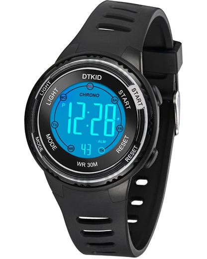 DTKID Digital Kids Watch 30 M Waterproof, 7 Color Lights Time Teaching Watch Easy to Read for Girls Boys 5-16