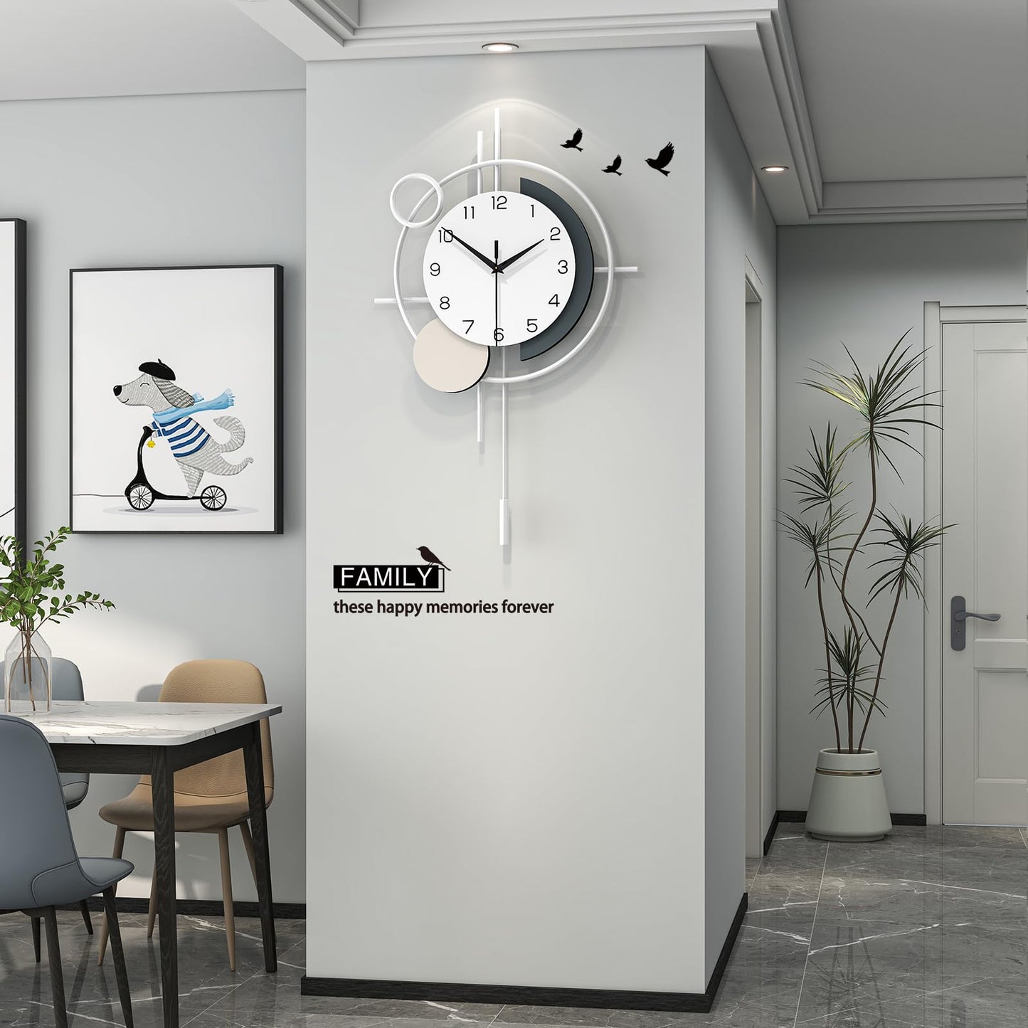 Wall Clock Decorative Large Modern Wall Clock Silent Non-Ticking Battery Operated Gold Unique Pendulum Clock for Living Room,Bedroom,Office,Kitchen,Bathroom,Wall Decor 13.8x21.9in