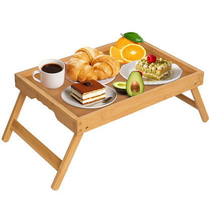 Artmeer Bed Tray Table with Folding Legs,Bamboo Breakfast in Bed for TV Table, Laptop Computer Tray,Eating,Snack Tray(Bamboo)