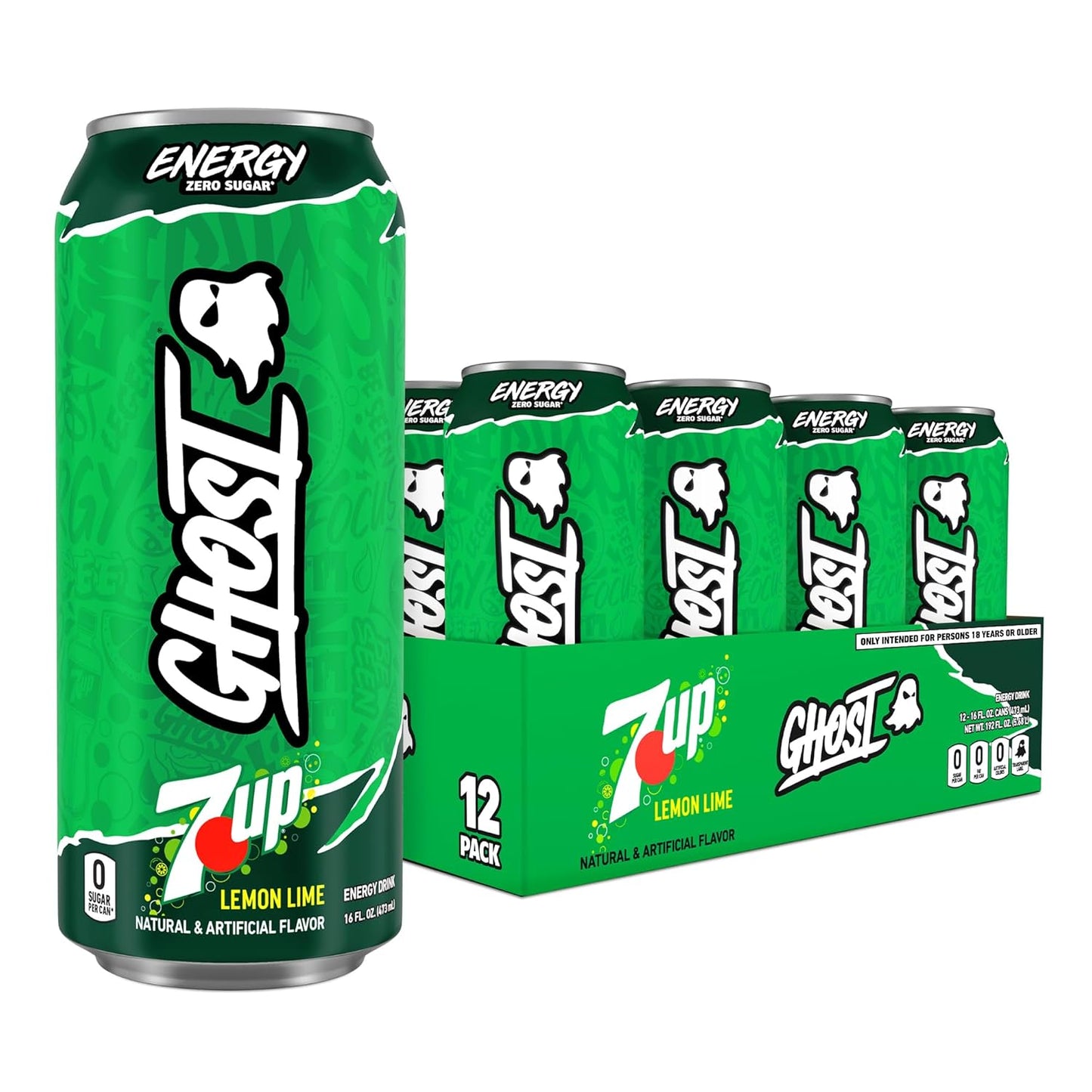 GHOST Energy Drink, Zero Sugars, 12-Pack, Cherry Limeade, 16oz | Energy & Focus Pre Workout Drink, No Artificial Colors, Gluten-Free, Vegan - 200MG Natural Caffeine, L-Carnitine, Taurine