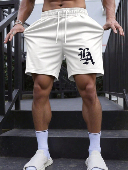 QJQ Men's Letter Graphic Drawstring Waist Shorts Summer Casual Workout Athletic Gym Track Shorts Streetwear