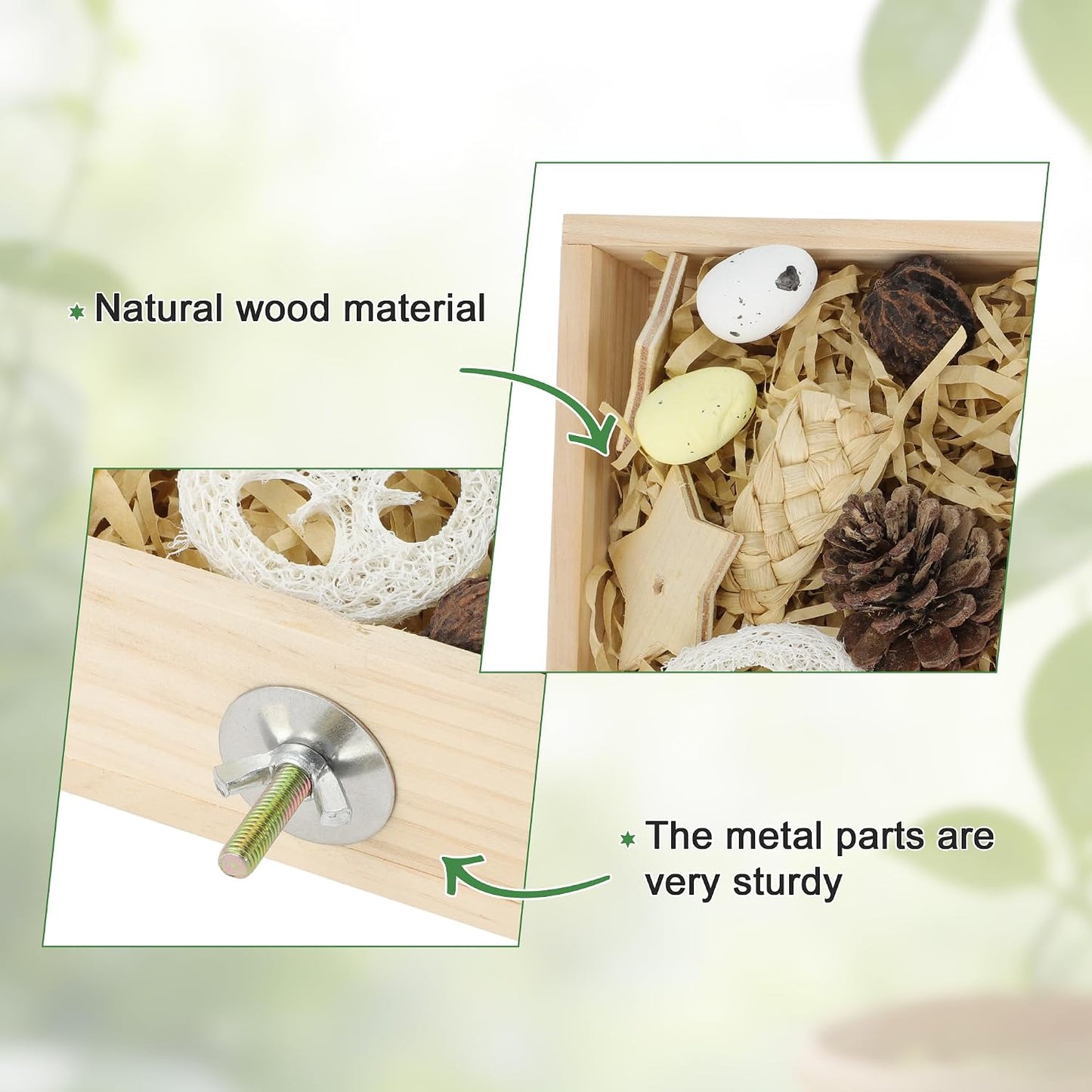 Bird Foraging Toys Box, Wooden Foraging and Shredding Toy for Birds, Bird Box for Mental Stimulation, Wood Colour