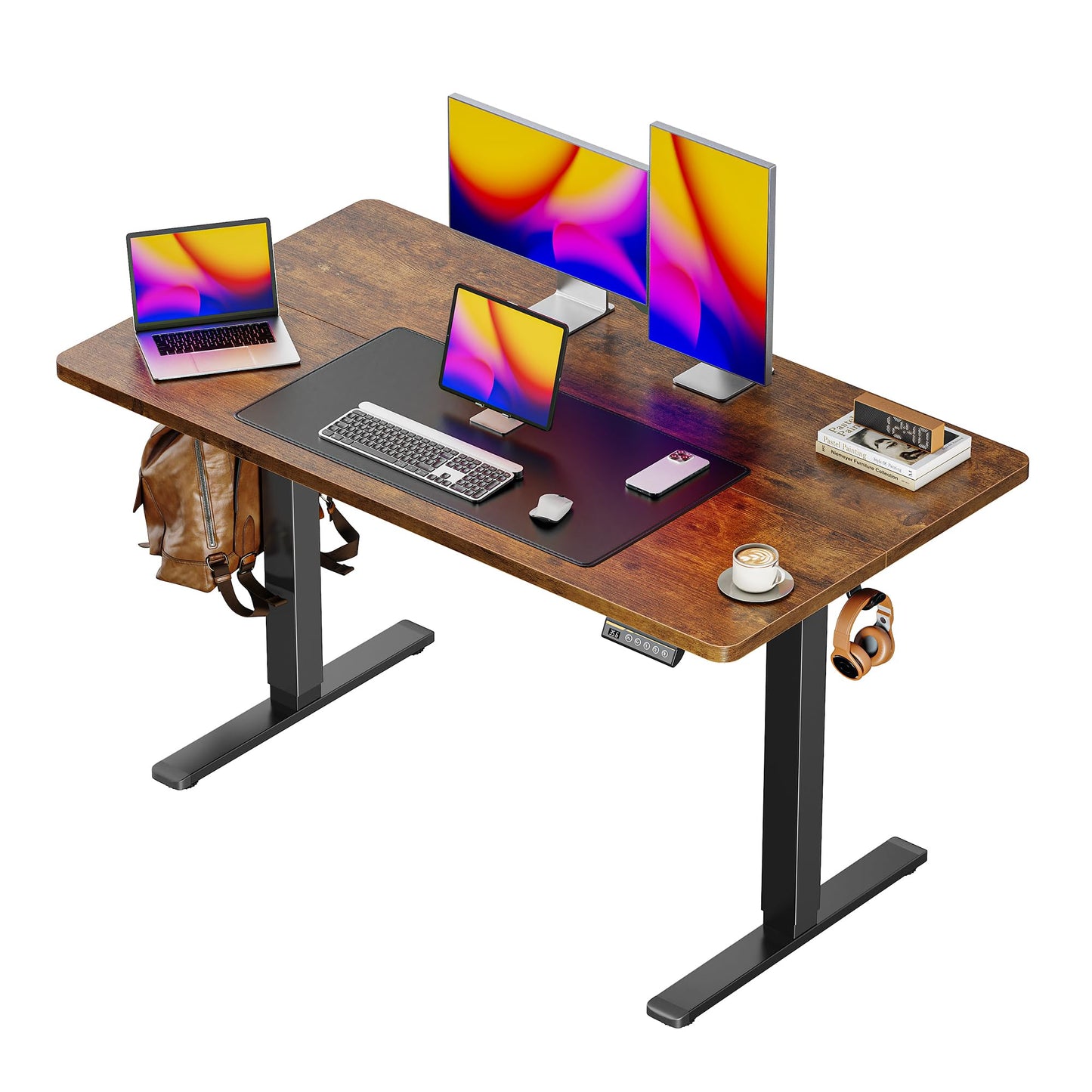 Huuger 55 x 28 Large Electric Standing Desk, Height Adjustable Computer Desk, 27.6" Deep Desktop, Stand up Gaming Office Table with 2 Hooks, 3 Preset Heights, for Home Office, Black