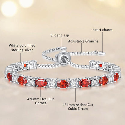Sterling Silver Birthstone Bracelets for Women White Gold Tennis Bracelets Adjustable Chain 6-9 Inchs Jewelry Hypoallergenic Anniversary Birthday Gifts for Women Mom Wife Her