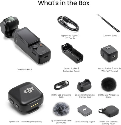 DJI Osmo Pocket 3 Vlog Combo, Vlogging Camera with 1'' CMOS & 4K/120fps for YouTube, Mic Mini Transmitter (Infinity Black)