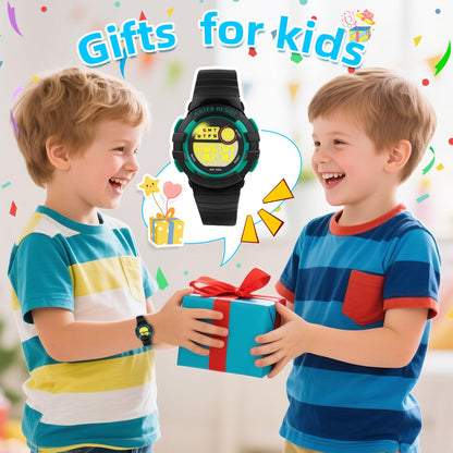 DTKID Digital Kids Watch 30 M Waterproof, 7 Color Lights Time Teaching Watch Easy to Read for Girls Boys 5-16