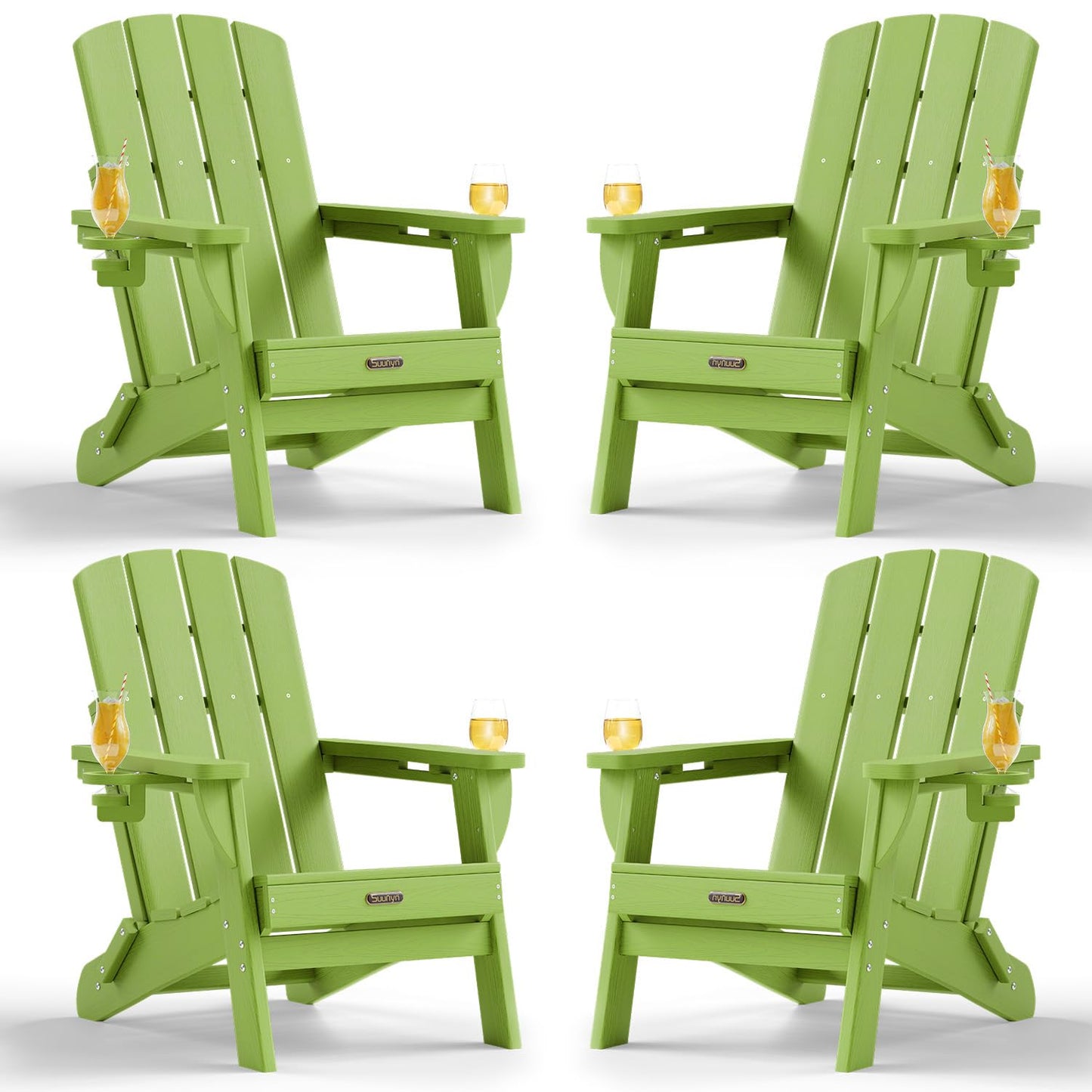 Folding Adirondack Chair, HDPE Adirondack Chairs with 2 Cup Holder, Plastic All-Weather Fire Pit Chairs, Outdoor Lawn Chair for Patio Garden (Grey)