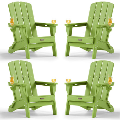 Folding Adirondack Chair, HDPE Adirondack Chairs with 2 Cup Holder, Plastic All-Weather Fire Pit Chairs, Outdoor Lawn Chair for Patio Garden (Grey)