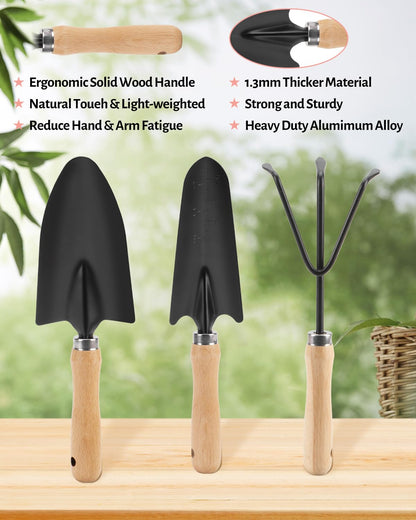 9 Piece Garden Tool Set | Heavy Duty Stainless Steel, Ergonomic Non-Slip Rubber Handles, Pruning Shears, Trowel, 600D Storage Tote Bag