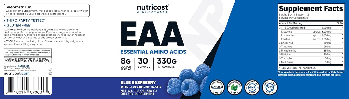 Nutricost EAA Powder 30 Servings (Fruit Punch) - Essential Amino Acids - Non-GMO, Gluten Free, Vegetarian Friendly (Pack of 2)