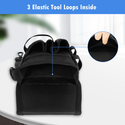 KENOBE 5-Pockets Tool Pouch, Black Tool Pouch Organization, Heavy-Duty Electrician Tool Pouches for Electrician, Carpenter, Construction, Technician, Side Belt Pouch, Small Electrician Holster