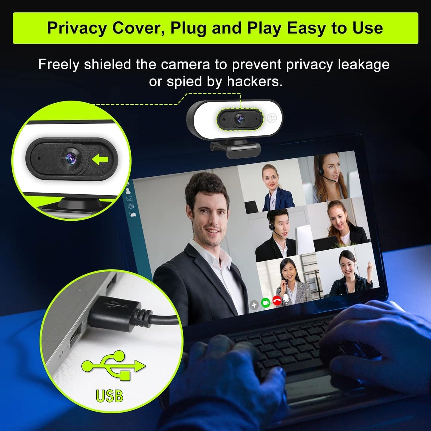 ToLuLu Streaming Webcam 2K 50FPS Web Cam, LED RGB Webcam with Microphone and Light, Autofocus Computer Camera with Cover and Tripod, Plug-Play USB Web cam for PC Desktop/MacBook Gaming Video Calling